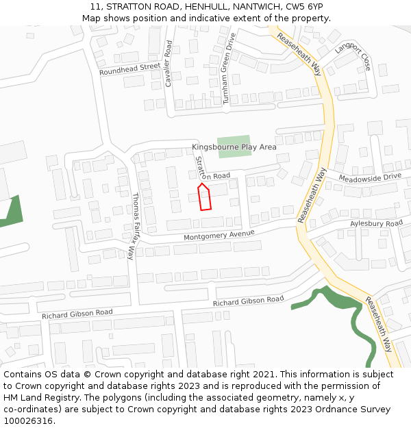 11, STRATTON ROAD, HENHULL, NANTWICH, CW5 6YP: Location map and indicative extent of plot