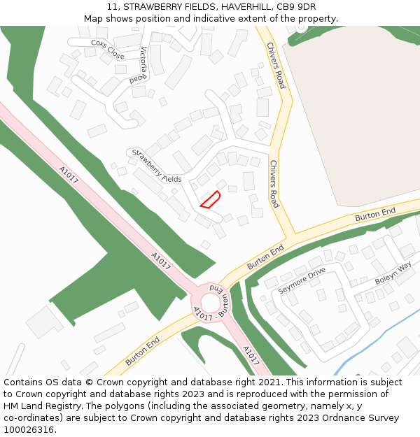 11, STRAWBERRY FIELDS, HAVERHILL, CB9 9DR: Location map and indicative extent of plot