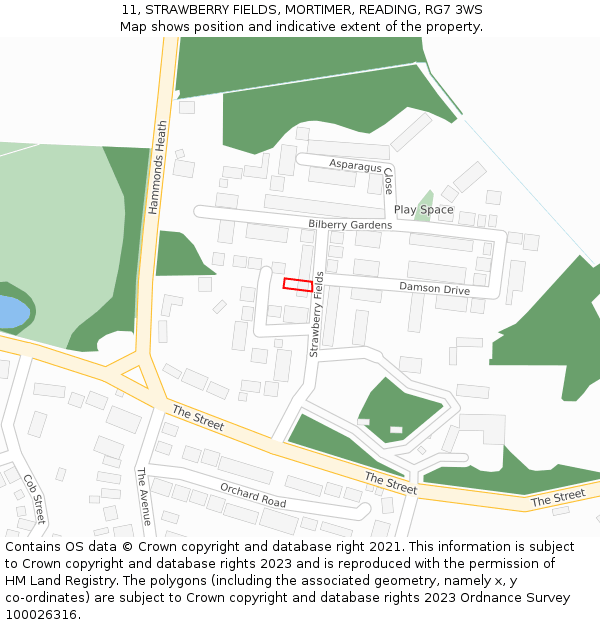 11, STRAWBERRY FIELDS, MORTIMER, READING, RG7 3WS: Location map and indicative extent of plot