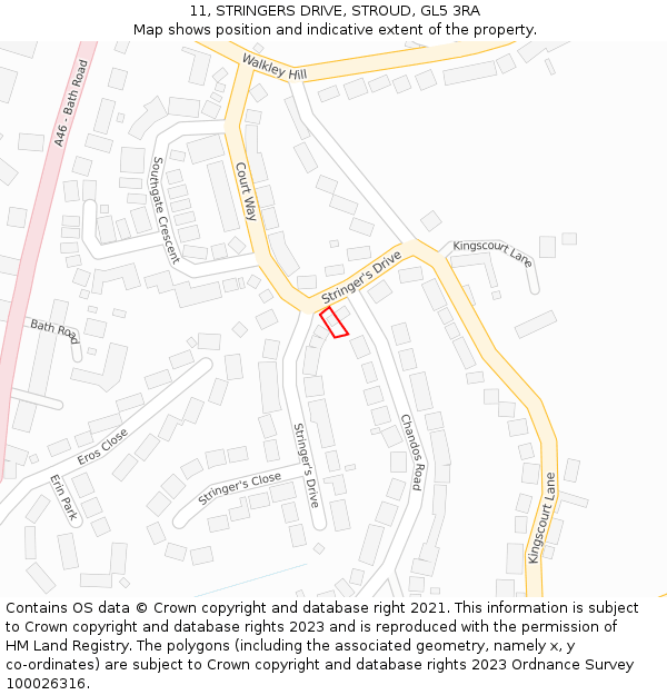11, STRINGERS DRIVE, STROUD, GL5 3RA: Location map and indicative extent of plot