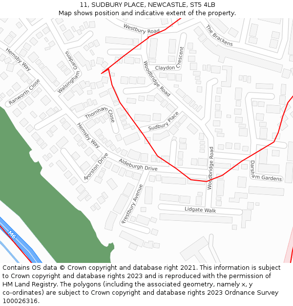 11, SUDBURY PLACE, NEWCASTLE, ST5 4LB: Location map and indicative extent of plot