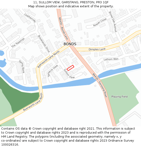 11, SULLOM VIEW, GARSTANG, PRESTON, PR3 1QF: Location map and indicative extent of plot