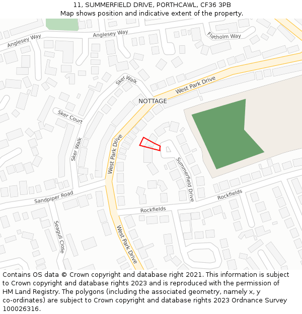 11, SUMMERFIELD DRIVE, PORTHCAWL, CF36 3PB: Location map and indicative extent of plot