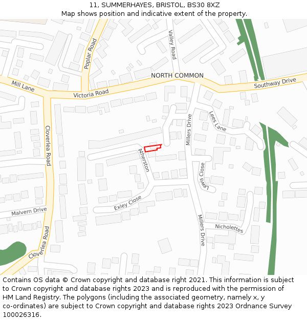 11, SUMMERHAYES, BRISTOL, BS30 8XZ: Location map and indicative extent of plot