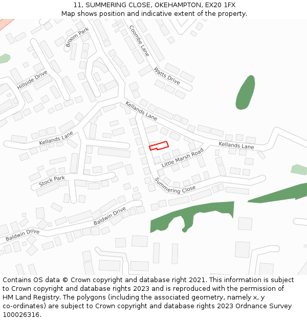 11, SUMMERING CLOSE, OKEHAMPTON, EX20 1FX: Location map and indicative extent of plot