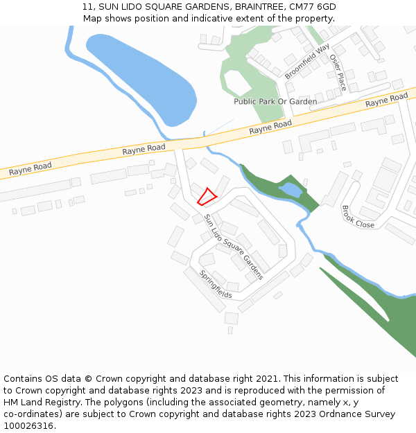 11, SUN LIDO SQUARE GARDENS, BRAINTREE, CM77 6GD: Location map and indicative extent of plot
