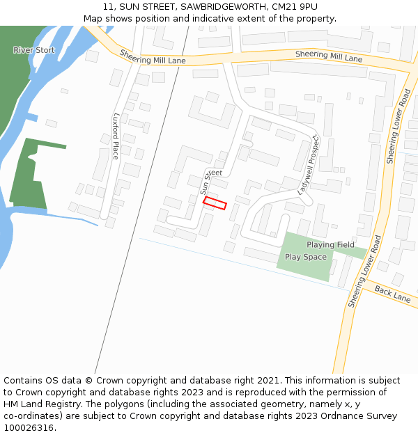 11, SUN STREET, SAWBRIDGEWORTH, CM21 9PU: Location map and indicative extent of plot