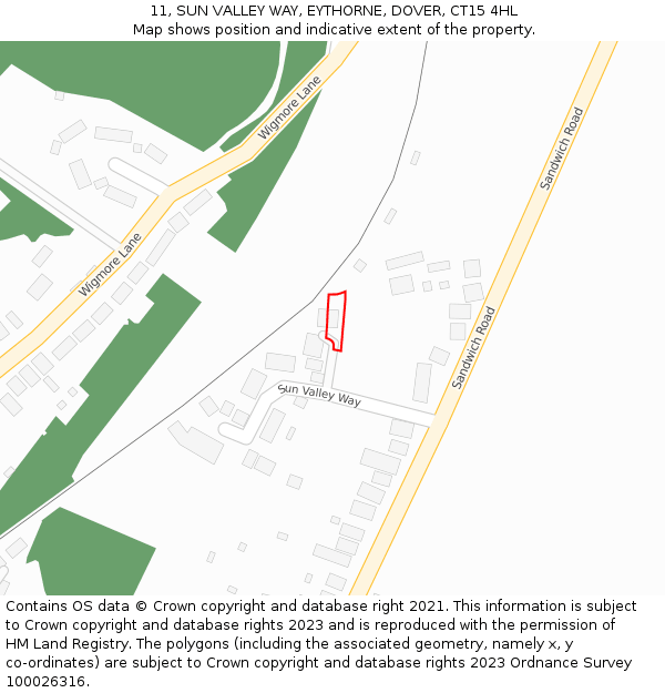 11, SUN VALLEY WAY, EYTHORNE, DOVER, CT15 4HL: Location map and indicative extent of plot