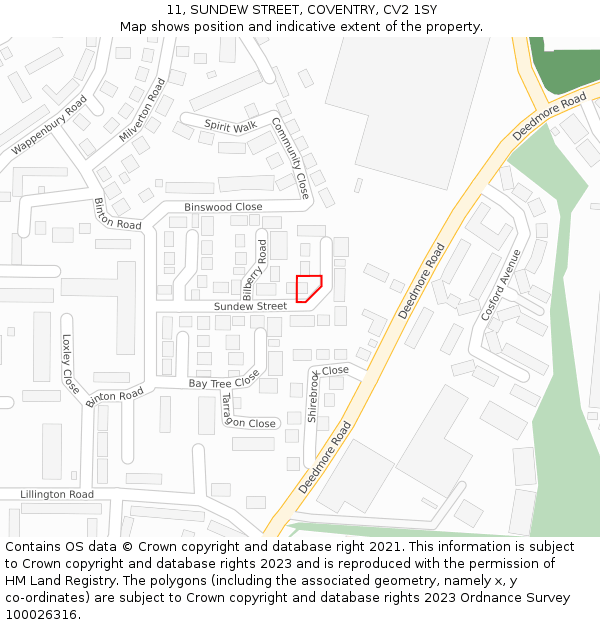 11, SUNDEW STREET, COVENTRY, CV2 1SY: Location map and indicative extent of plot