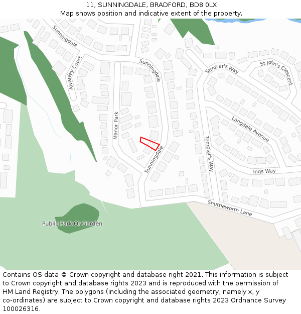 11, SUNNINGDALE, BRADFORD, BD8 0LX: Location map and indicative extent of plot