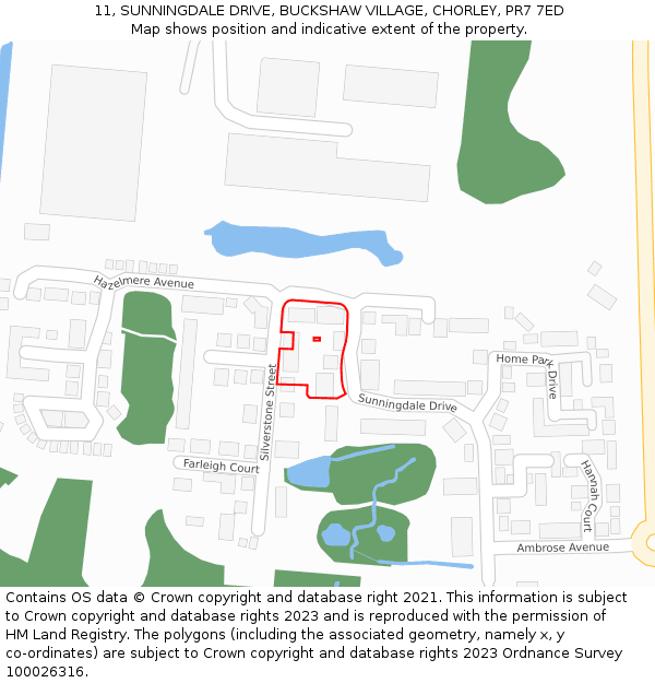 11, SUNNINGDALE DRIVE, BUCKSHAW VILLAGE, CHORLEY, PR7 7ED: Location map and indicative extent of plot