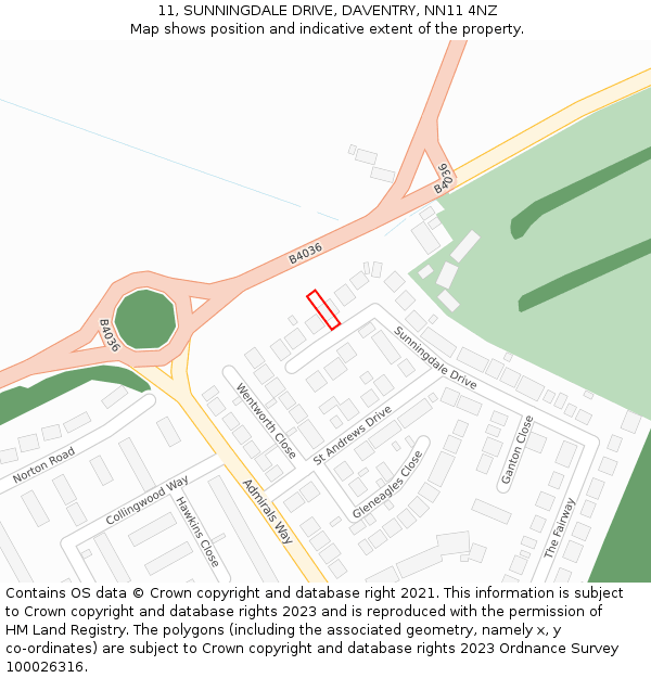 11, SUNNINGDALE DRIVE, DAVENTRY, NN11 4NZ: Location map and indicative extent of plot