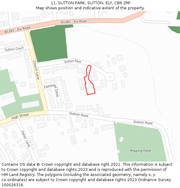 11, SUTTON PARK, SUTTON, ELY, CB6 2RP: Location map and indicative extent of plot