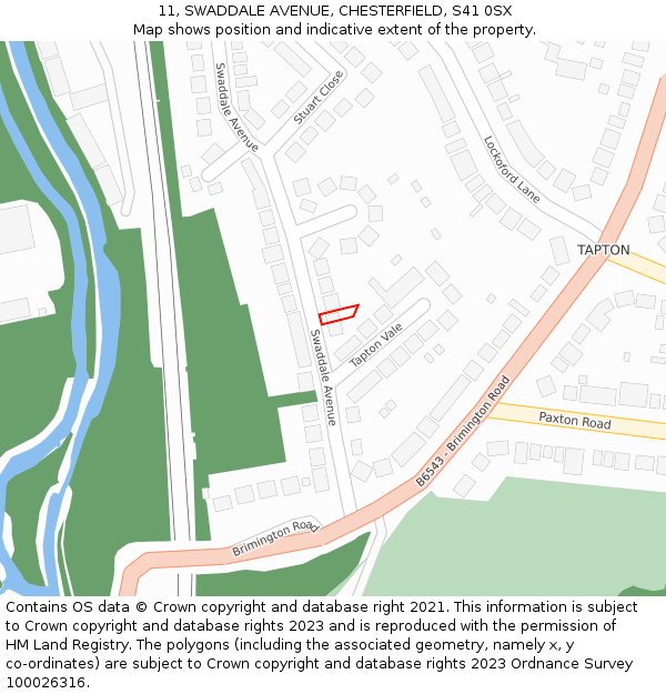 11, SWADDALE AVENUE, CHESTERFIELD, S41 0SX: Location map and indicative extent of plot