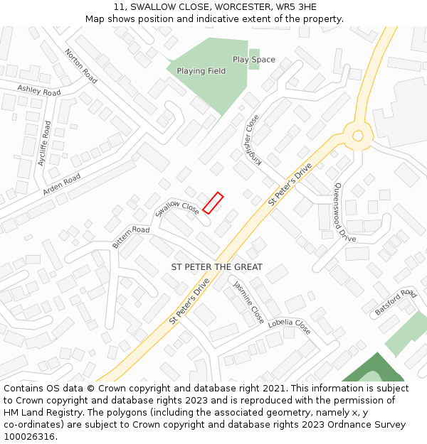 11, SWALLOW CLOSE, WORCESTER, WR5 3HE: Location map and indicative extent of plot