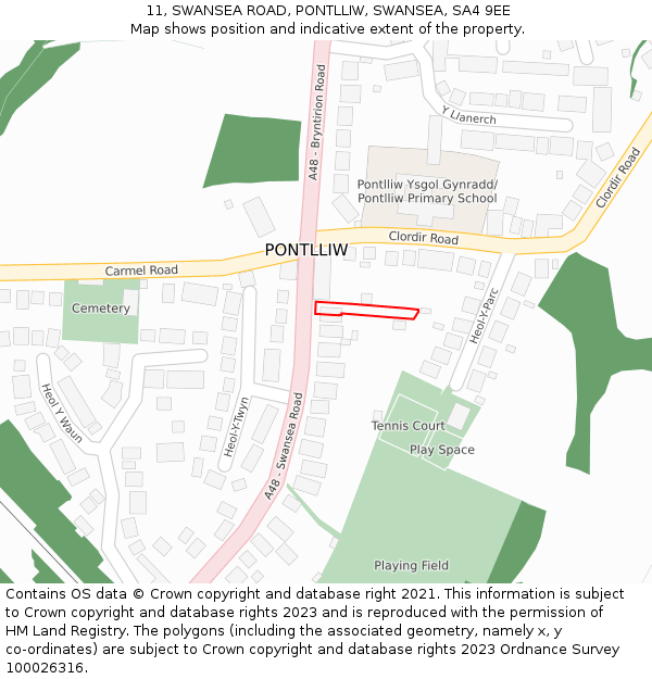 11, SWANSEA ROAD, PONTLLIW, SWANSEA, SA4 9EE: Location map and indicative extent of plot