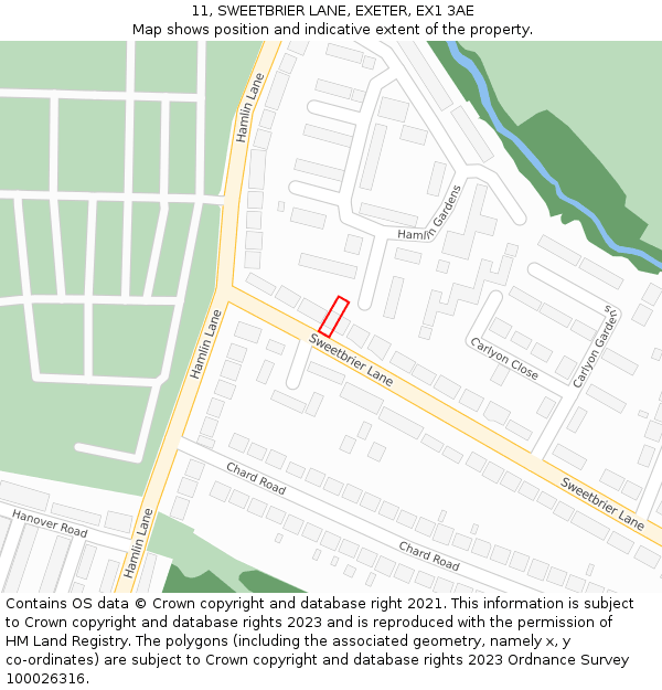 11, SWEETBRIER LANE, EXETER, EX1 3AE: Location map and indicative extent of plot