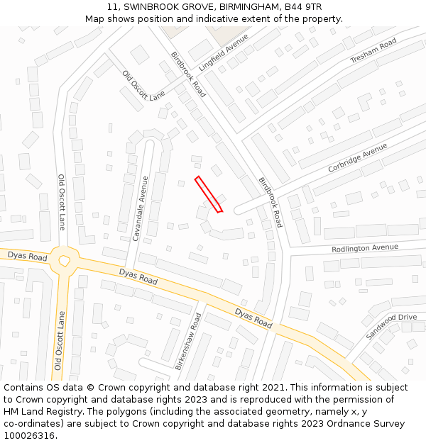 11, SWINBROOK GROVE, BIRMINGHAM, B44 9TR: Location map and indicative extent of plot