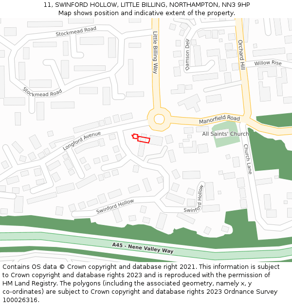 11, SWINFORD HOLLOW, LITTLE BILLING, NORTHAMPTON, NN3 9HP: Location map and indicative extent of plot