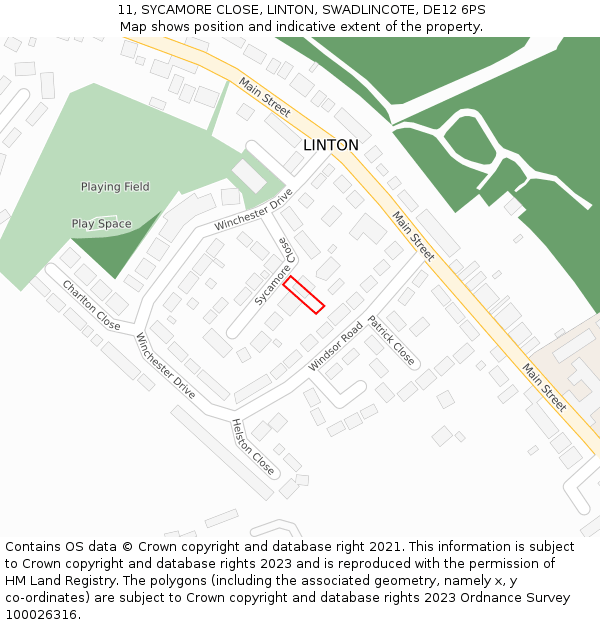 11, SYCAMORE CLOSE, LINTON, SWADLINCOTE, DE12 6PS: Location map and indicative extent of plot