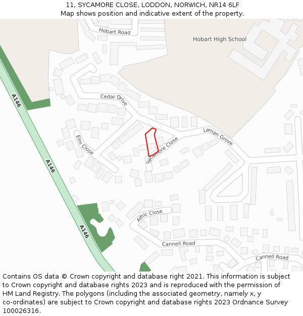 11, SYCAMORE CLOSE, LODDON, NORWICH, NR14 6LF: Location map and indicative extent of plot