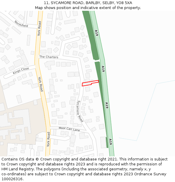 11, SYCAMORE ROAD, BARLBY, SELBY, YO8 5XA: Location map and indicative extent of plot