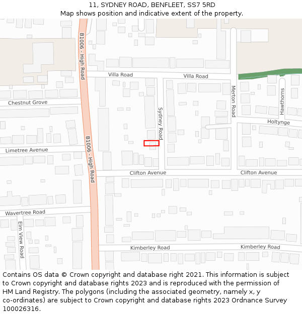 11, SYDNEY ROAD, BENFLEET, SS7 5RD: Location map and indicative extent of plot