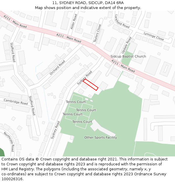 11, SYDNEY ROAD, SIDCUP, DA14 6RA: Location map and indicative extent of plot