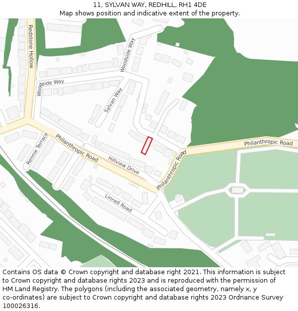 11, SYLVAN WAY, REDHILL, RH1 4DE: Location map and indicative extent of plot