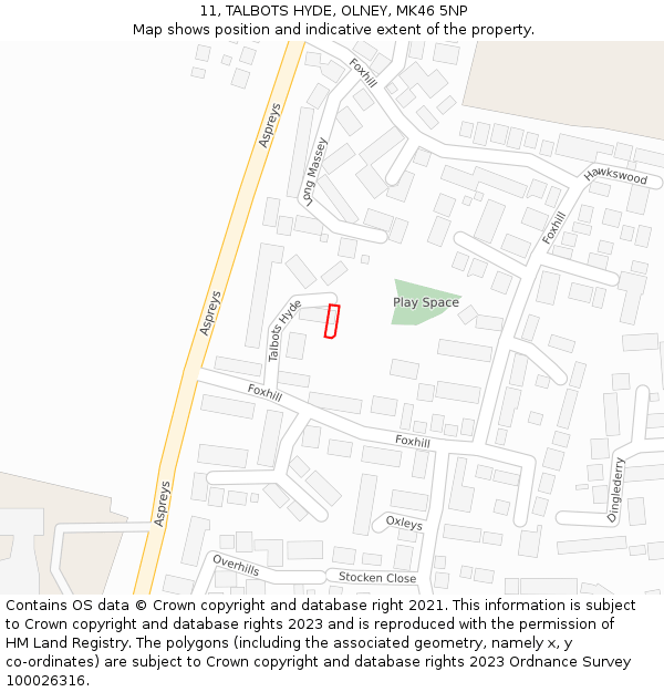 11, TALBOTS HYDE, OLNEY, MK46 5NP: Location map and indicative extent of plot