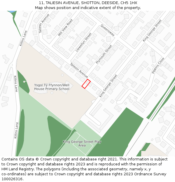 11, TALIESIN AVENUE, SHOTTON, DEESIDE, CH5 1HX: Location map and indicative extent of plot