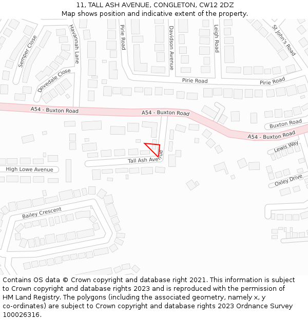 11, TALL ASH AVENUE, CONGLETON, CW12 2DZ: Location map and indicative extent of plot