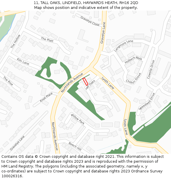11, TALL OAKS, LINDFIELD, HAYWARDS HEATH, RH16 2QD: Location map and indicative extent of plot