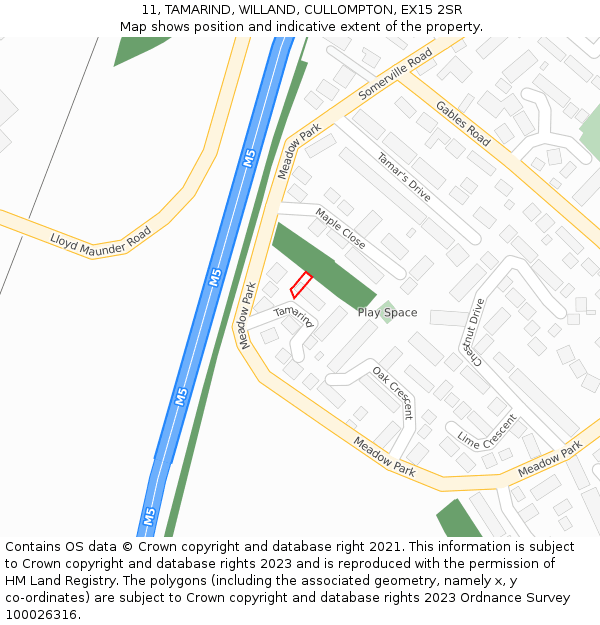 11, TAMARIND, WILLAND, CULLOMPTON, EX15 2SR: Location map and indicative extent of plot