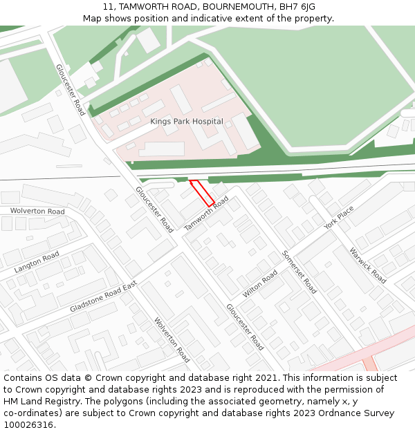 11, TAMWORTH ROAD, BOURNEMOUTH, BH7 6JG: Location map and indicative extent of plot