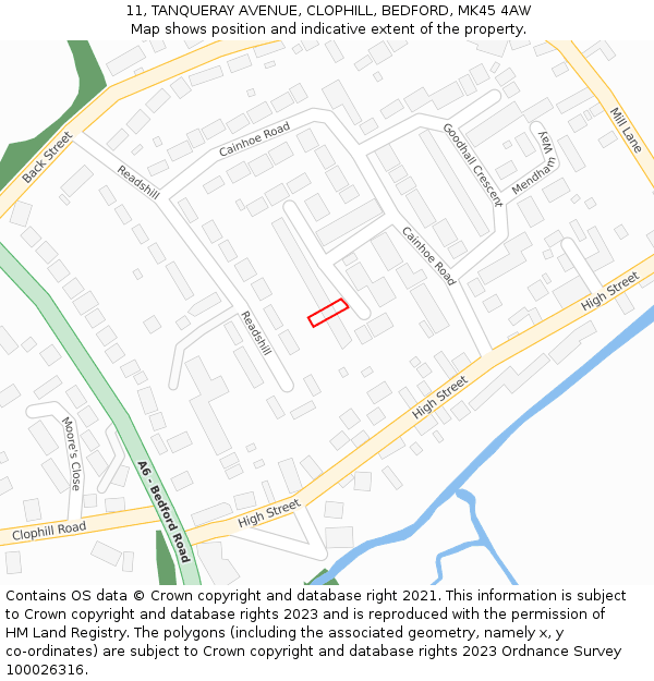 11, TANQUERAY AVENUE, CLOPHILL, BEDFORD, MK45 4AW: Location map and indicative extent of plot