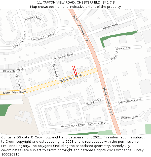 11, TAPTON VIEW ROAD, CHESTERFIELD, S41 7JS: Location map and indicative extent of plot