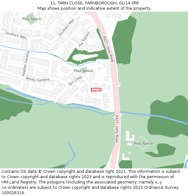 11, TARN CLOSE, FARNBOROUGH, GU14 0RP: Location map and indicative extent of plot