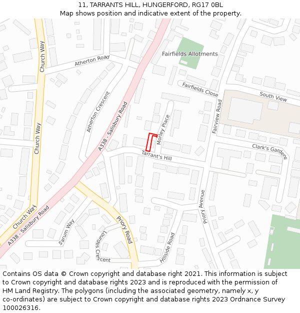 11, TARRANTS HILL, HUNGERFORD, RG17 0BL: Location map and indicative extent of plot