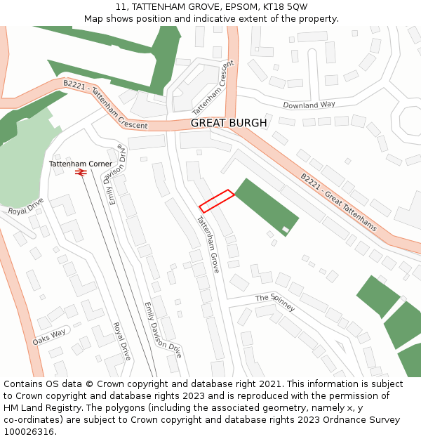 11, TATTENHAM GROVE, EPSOM, KT18 5QW: Location map and indicative extent of plot