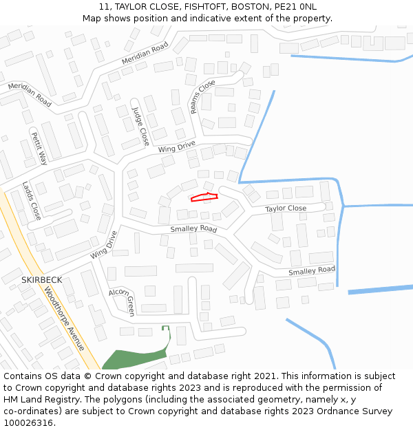 11, TAYLOR CLOSE, FISHTOFT, BOSTON, PE21 0NL: Location map and indicative extent of plot