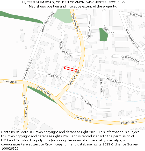 11, TEES FARM ROAD, COLDEN COMMON, WINCHESTER, SO21 1UQ: Location map and indicative extent of plot