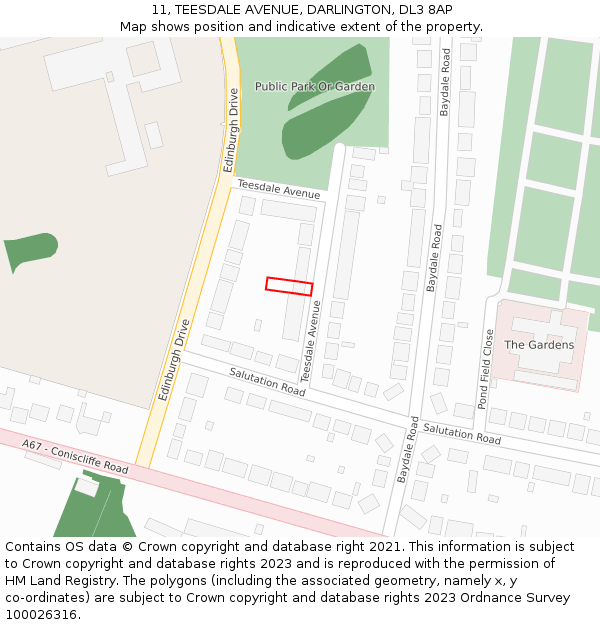 11, TEESDALE AVENUE, DARLINGTON, DL3 8AP: Location map and indicative extent of plot