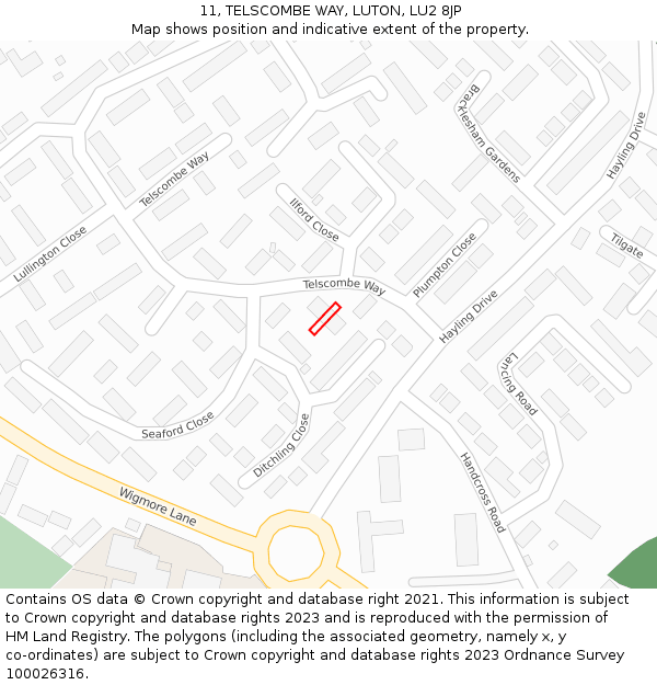 11, TELSCOMBE WAY, LUTON, LU2 8JP: Location map and indicative extent of plot