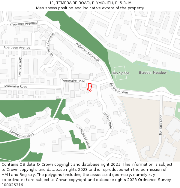 11, TEMERAIRE ROAD, PLYMOUTH, PL5 3UA: Location map and indicative extent of plot