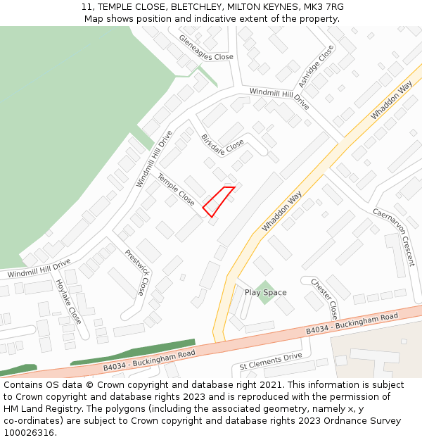 11, TEMPLE CLOSE, BLETCHLEY, MILTON KEYNES, MK3 7RG: Location map and indicative extent of plot