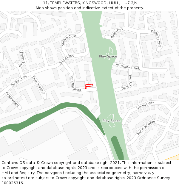 11, TEMPLEWATERS, KINGSWOOD, HULL, HU7 3JN: Location map and indicative extent of plot