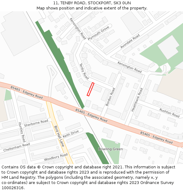 11, TENBY ROAD, STOCKPORT, SK3 0UN: Location map and indicative extent of plot