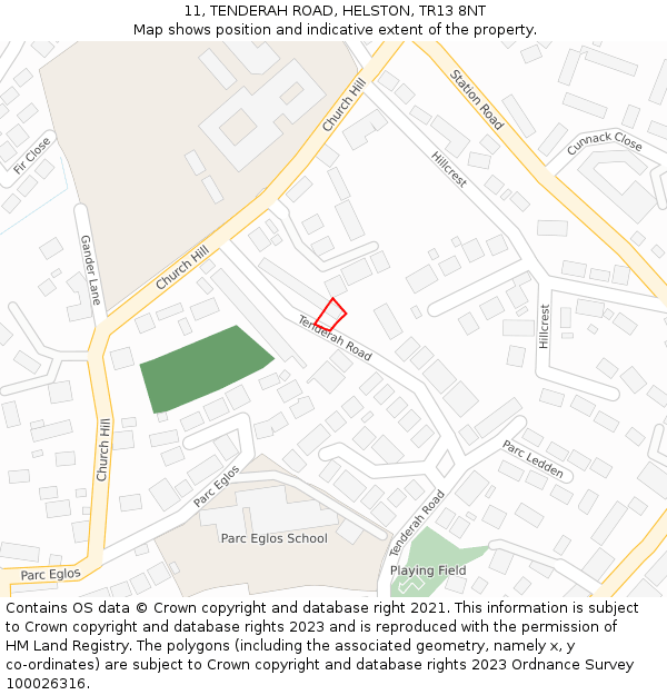 11, TENDERAH ROAD, HELSTON, TR13 8NT: Location map and indicative extent of plot