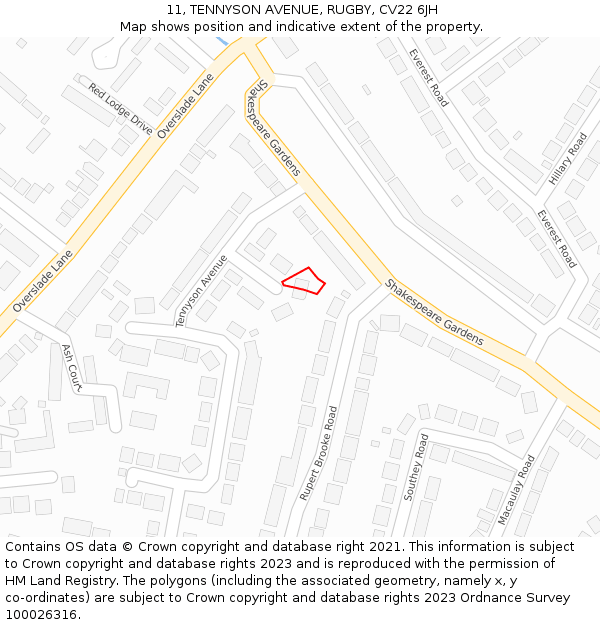 11, TENNYSON AVENUE, RUGBY, CV22 6JH: Location map and indicative extent of plot